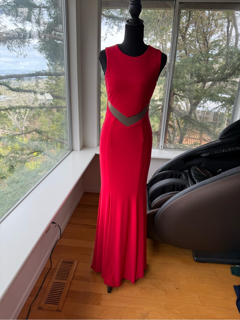 LIKE NEW Betsy & Adam Red Maxi Evening Gown 2 Wedding Guest Formal Prom